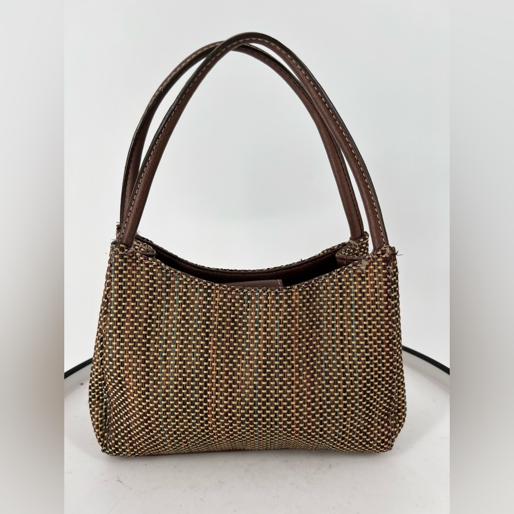 FOSSIL WOVEN HANDBAG #75082‎ IN BROWN CREAM AND BLUE NWOT